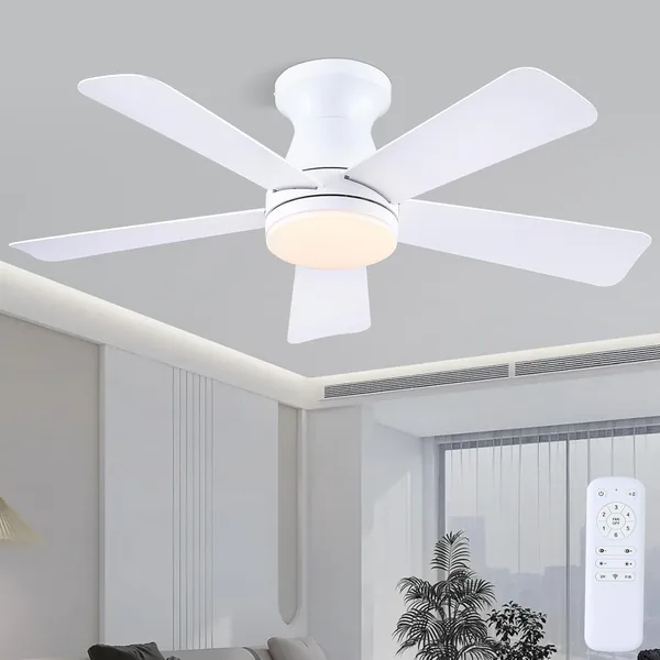Kviflon Deckenventilator 104 cm mit LED-Beleuchtung und Fernbedienung, 3 Dimmbare Lichtfarben, 6 Geschwindigkeiten, Modernes Deckenmontage