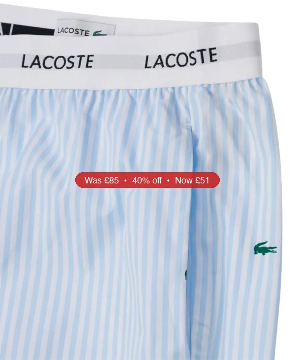 Lacoste Men’s Striped Short-Sleeve Shirt and Pajama Shorts, 2-Piece Set – 40% Off