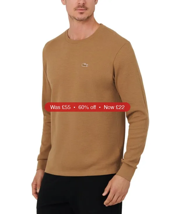 Lacoste Men’s Waffle-Knit Thermal Sleep Shirt – 60% Off