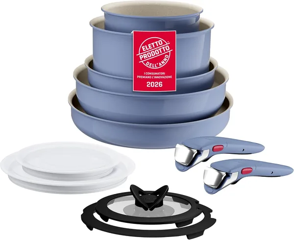 Lagostina Ingenio Pastel Non-Stick Padella Set, 11 Pezzi con Manico Rimovibile, Adatto per Induzione e Forno, Spazio Salvaspazio