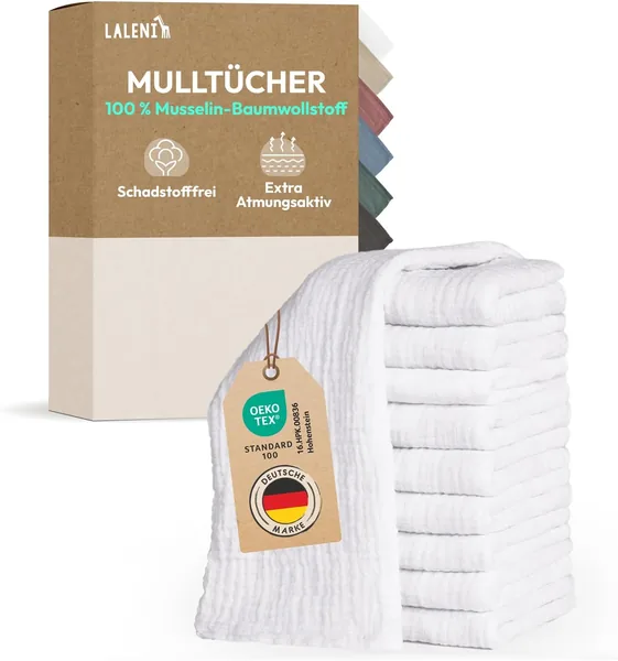 Laleni Baby Burp Klötze Set von 10 Pure Cotton – Nicht-toxisches Muslin-Tuch Weich 70 x 70 cm – Absorbierendes Muslin-Tuch für Babys