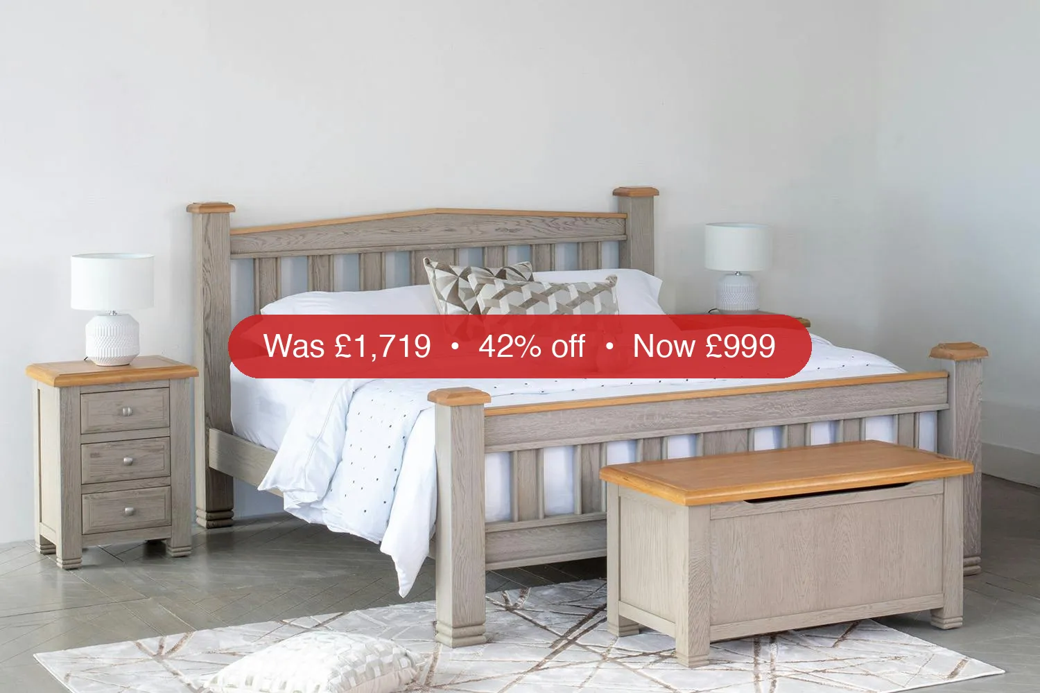 Lancaster Bed Frame | Super King | 6ft | Aged Grey/Oak – 42% Off