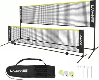 LARMNEE Badminton-Netz, Volleyball-Netz, Shuttlecock-Netz – 3-Wege Höhenverstellbar 107/120/155 cm – Tragbares Set für Tennis & Badm