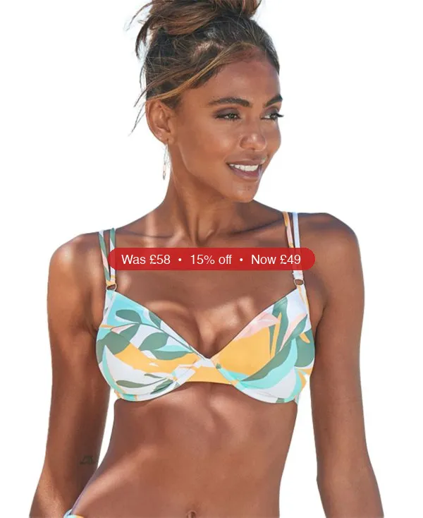 LASCANA Women’s Printed Underwire Bikini Swimsuit Top Bra Sizing – 15% Off