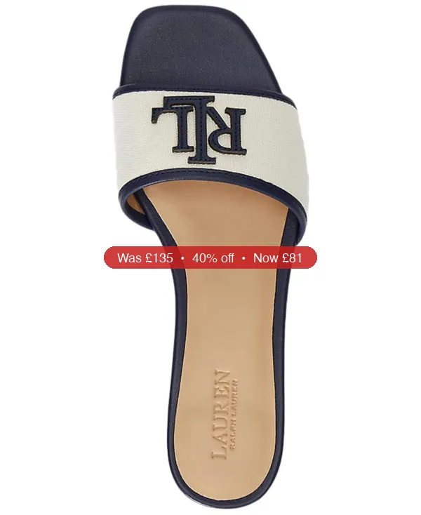 Lauren Ralph Lauren Women’s Everley Leather-Trim Canvas Slide Sandals – 40% Off
