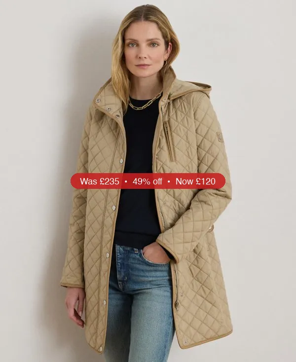 Lauren Ralph Lauren Womens Hooded Quilted Faux-Suede-Trim Coat – 49% Off
