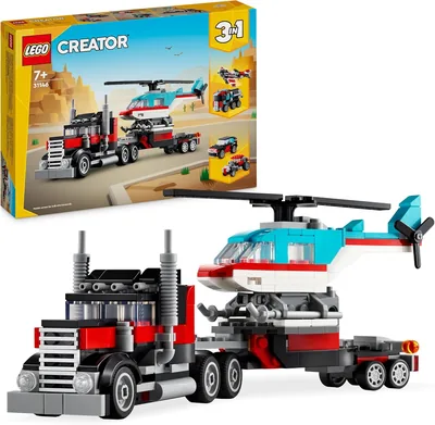 LEGO Creator 3in1 Vlakke vrachtwagen met helikopter – speelgoed voor kinderen van 7+ (25% korting)