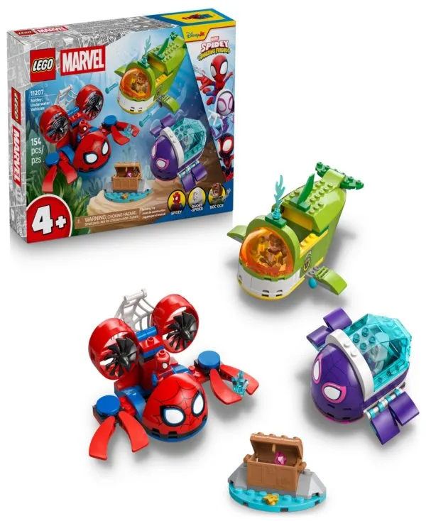 LEGO® Marvel Spidey And His Amazing Friends Spidey: Underwater Vehicles Building Toy 11207, 154 Pieces