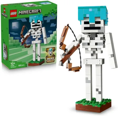 LEGO Minecraft Esqueleto de Juguete – Figura Articulada con Casco de Diamante, Arco y Flecha y Base de Hierba – Decoración de Habitación – Gamer G