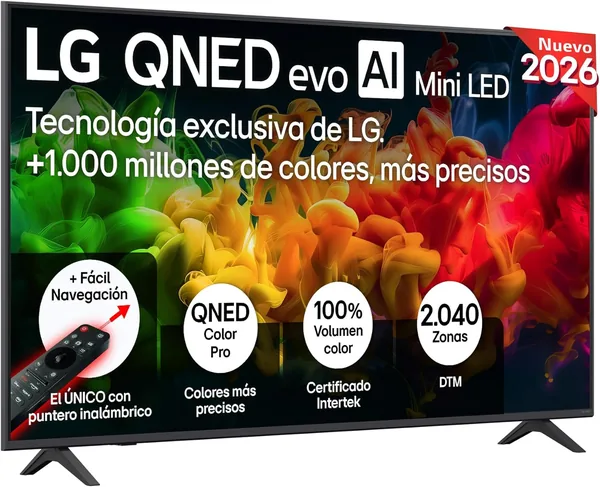 LG 43QNED80B6B – Televisor de 43″ con MiniLED EVO QNED, 94% sin reflejos, TV inteligente, WebOS 26, Procesador α7 AI Gen9, Escalado 4K Super, H