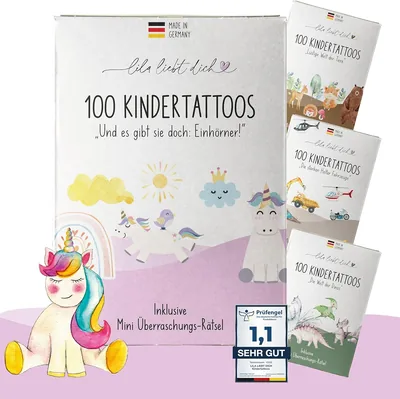 LILA LIEBT DICH Einhorn Tattoos für Kinder, 100 Hautfreundliche Tattoos für Mädchen, Made in Germany