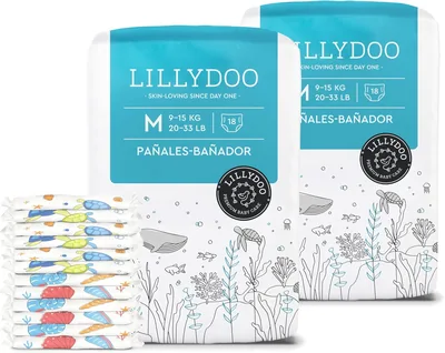 LILLYDOO hautfreundliche Einweg-Schwimmwindeln für Babys, Größe M (9+ kg), 2 Packungen (36 Stück) mit zwei Unterwasser-Design Best Deal