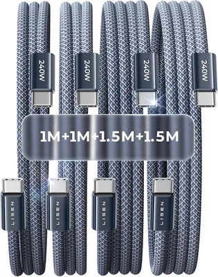 LISEN 240W USB C Kabel – 4er Set mit verschiedenen Längen (1M, 1M, 1.5M, 1.5M), 4.9 Sterne Bewertung