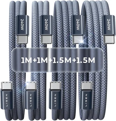LISEN 240W USB C Kabel – 4er Set mit verschiedenen Längen (1M, 1M, 1.5M, 1.5M), 4.9 Sterne Bewertung