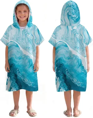LOMTRATS Snelle drogende surfponcho voor kinderen met kap van microvezel, geschikt voor zwemmen, strand, surfen en duiken – 76% Korting