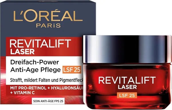 L’Oréal Paris Anti-Falten Tagescreme SPF 25 mit Triple Power für Frauen: Reduziert Falten und strafft die Haut, mit Pro-Retino – 41% Rabatt