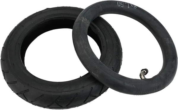 Lot de pneus et chambre à air de 8 pouces – 8 x 1,50 – Pour tricycle et poussette – Pneu robuste en caoutchouc noir – Tube extrudé