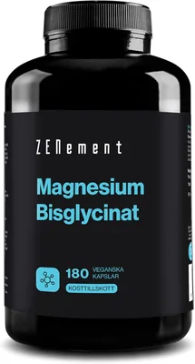Magnesium Glycinat (Bisglycinat), Chelated Magnesium Supplimenter | 180 Vegan Premium Magnesiumkapslar (3 Månads Levering)