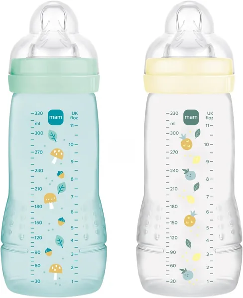 MAM | Bouteille Easy Active 6+ Mois Ice + Pearl (2 x 330 ml) – Bouteille avec Tétine en Silicone Ultra-Rapide X Speed – Pour Bébé