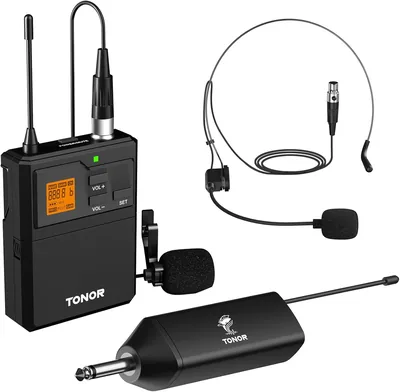 Microphone sans fil TONOR UHF avec casque micro et micro-cravate, émetteur bodypack et récepteur mini rechargeable 6