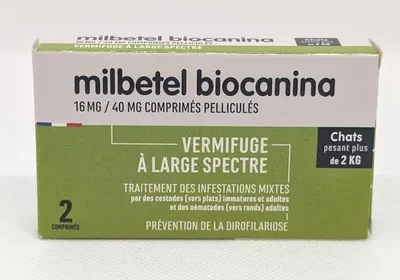Milbetel pour Chats de +2 kg, 2 Tablettes Anti-Vers - BIOCANINA - 35% Off in France