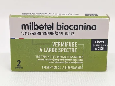 Milbetel pour Chats de +2 kg, 2 Tablettes Anti-Vers – BIOCANINA – 35% Off