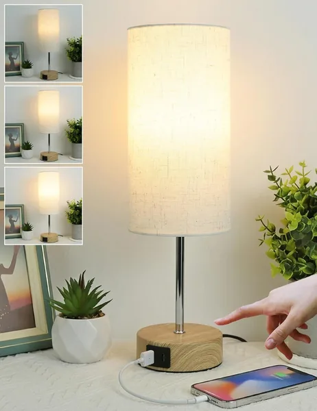 MILLUXXi Lampe de Chevet Tactile avec Double Port USB et 3 Niveaux d’Intensité (1, Veinage du bois) – 5% Off