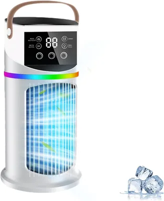 Mini Klimaanlage mit 9 Geschwindigkeiten & 8h Timer, Nachtlicht in 7 Farben, 3-Loch Sprühdüse – Best Deal