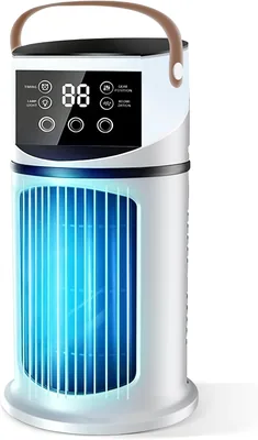 Mini Klimaanlage Silent 4-in-1, Mobil mit 9 Geschwindigkeiten und Timer, 7 Farblichter