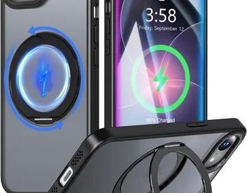Minika iPhone 16e/17eケース マグネティック対応 360度回転スタンド付き 多機能 スマートフォンケース USモデル in Japan