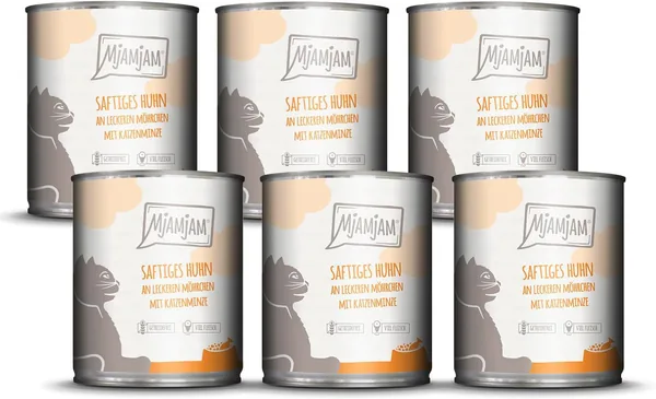 MjAMjAM Premium Nassfutter für Katzen, Geflügel mit Karotten, 6er Pack (6 x 800 g), getreidefrei mit extra Fleisch