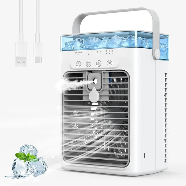 Mobiele airconditioner, draagbaar koelventilator met 1L waterreservoir, evaporatieve koeling, zonder afvoerpip