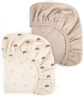 Musseline Cotton Fittad Bladet för Barn, Pramfittad Bladet Stowagon Med Säljbar Mattreksvåmpe för Moses Basket, Babybäd