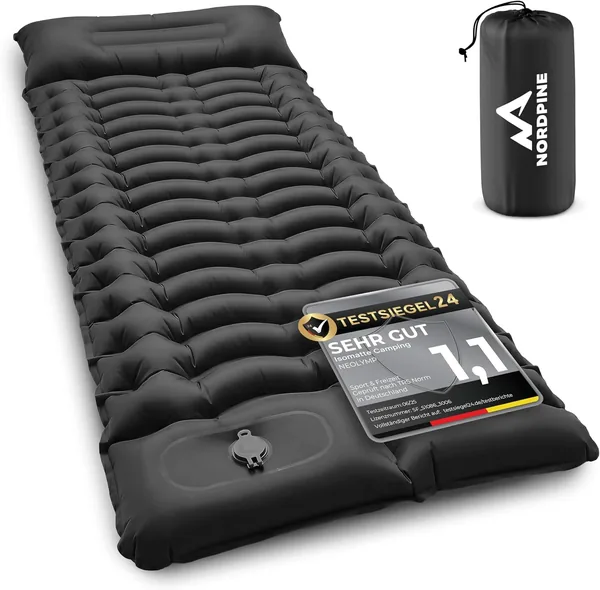 NEOLYMP Nordpine Camping Schlafmatte mit Fußpumpe, 10 cm dick, 200 x 70 cm, Ultraleicht 0,9 kg, Pack S