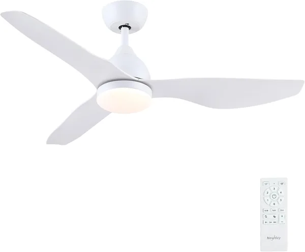 Newday 116 cm Ventilateur de Plafond Blanc avec Lumière et Télécommande Silencieuse, Bulbe Dimmable, 3 Palettes Réversibles, Mode Sommeil, Mémoire – Meilleur Prix