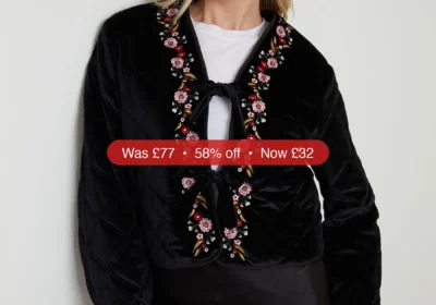 Next Another Sunday Black Quilted Velvet Floral Embroidered Jacket - 58% Off in Ireland