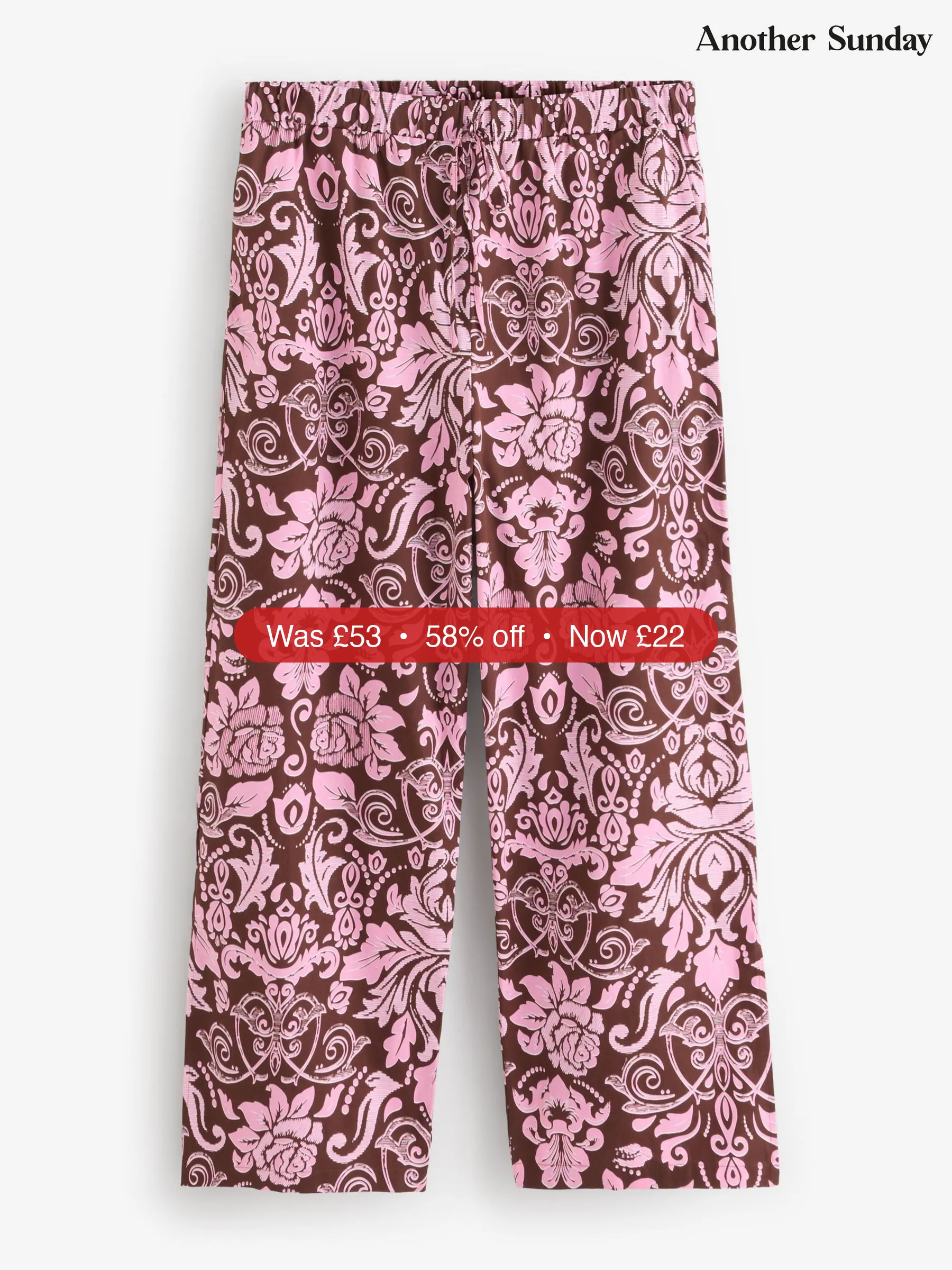 Next Another Sunday Brown Floral Print Poplin Trousers – 58% Off