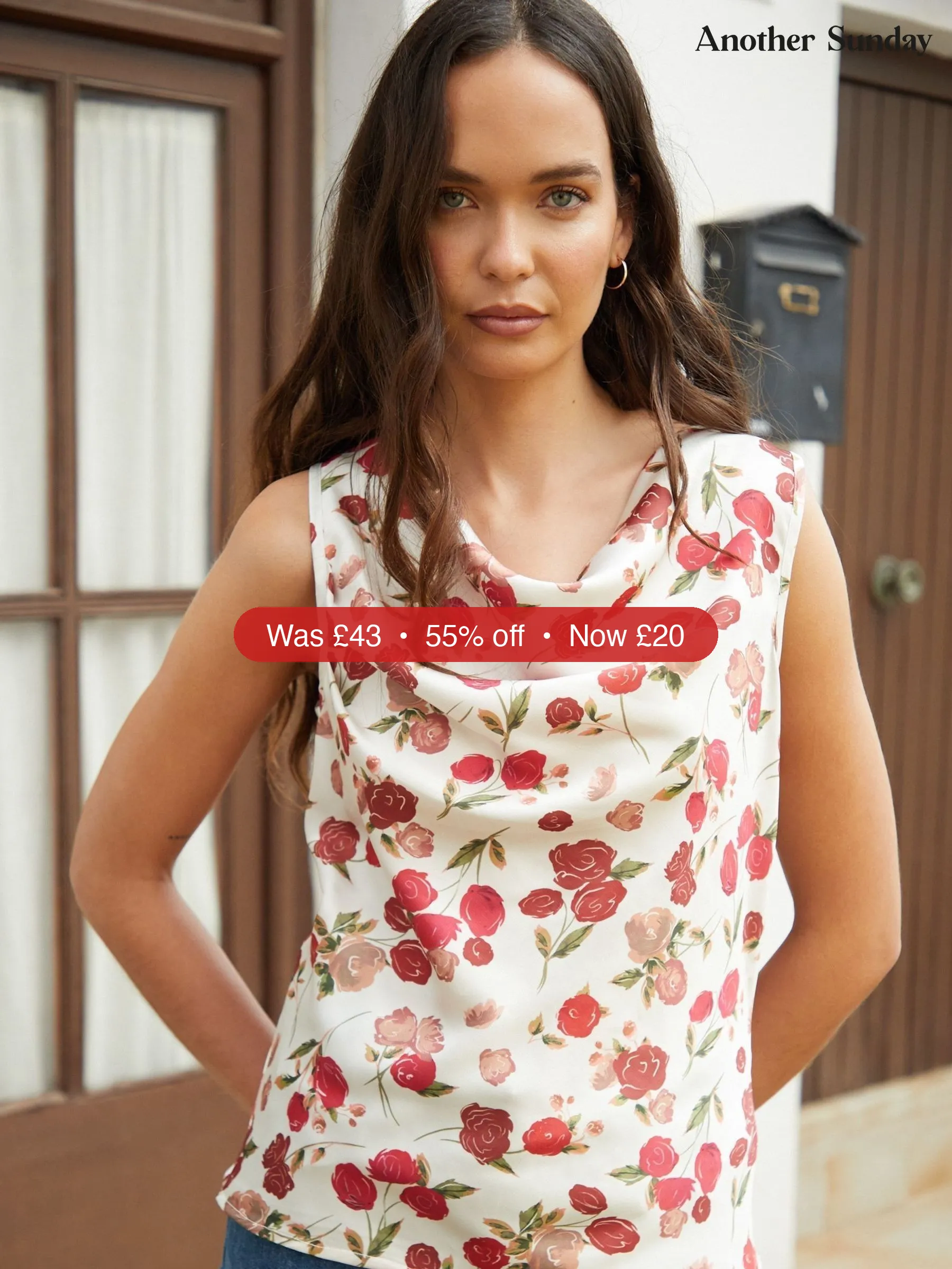 Next Another Sunday Cream/Red Satin Sleeveless Cowl Cami Top – 55% Off
