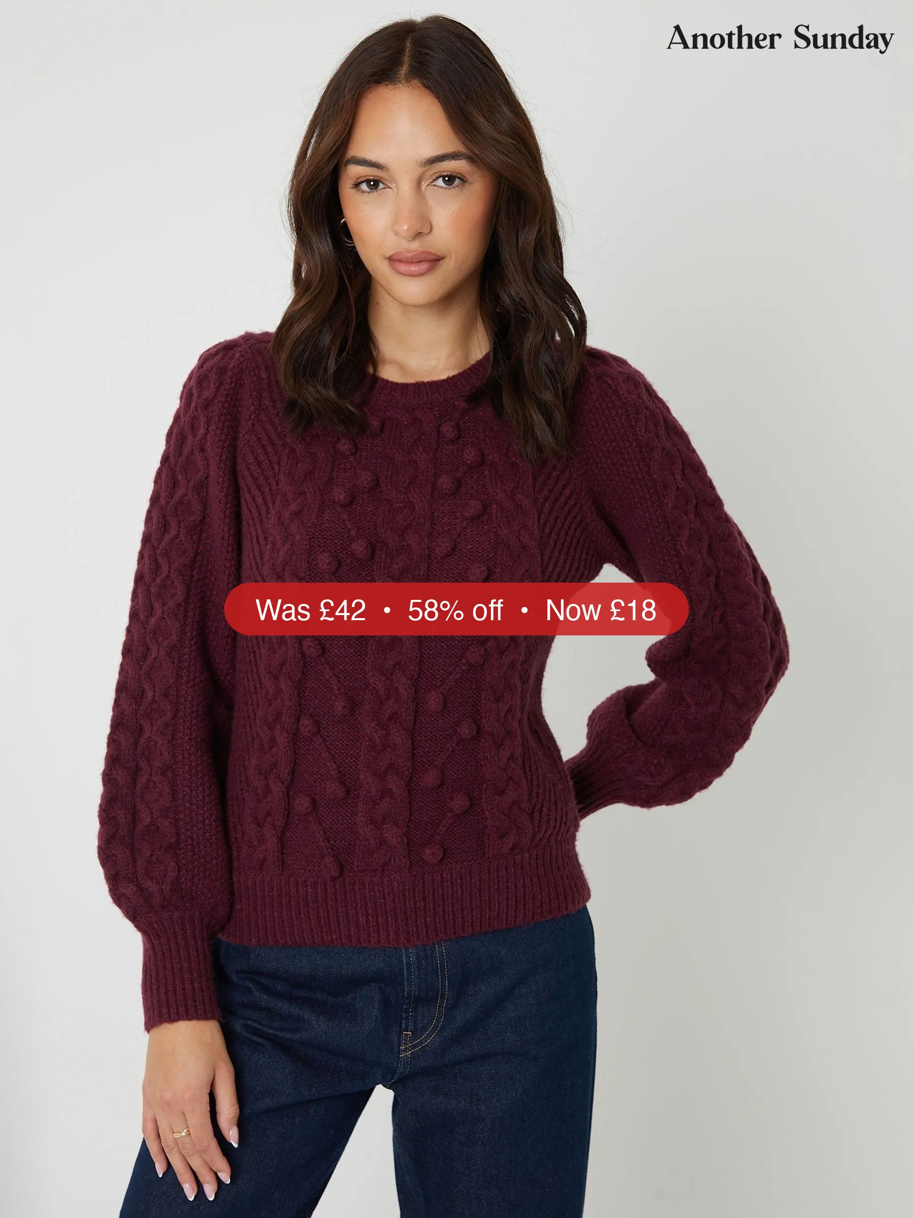 Next Another Sunday Red Bobble Cable Knit Crew Neck Jumper – 58% Off