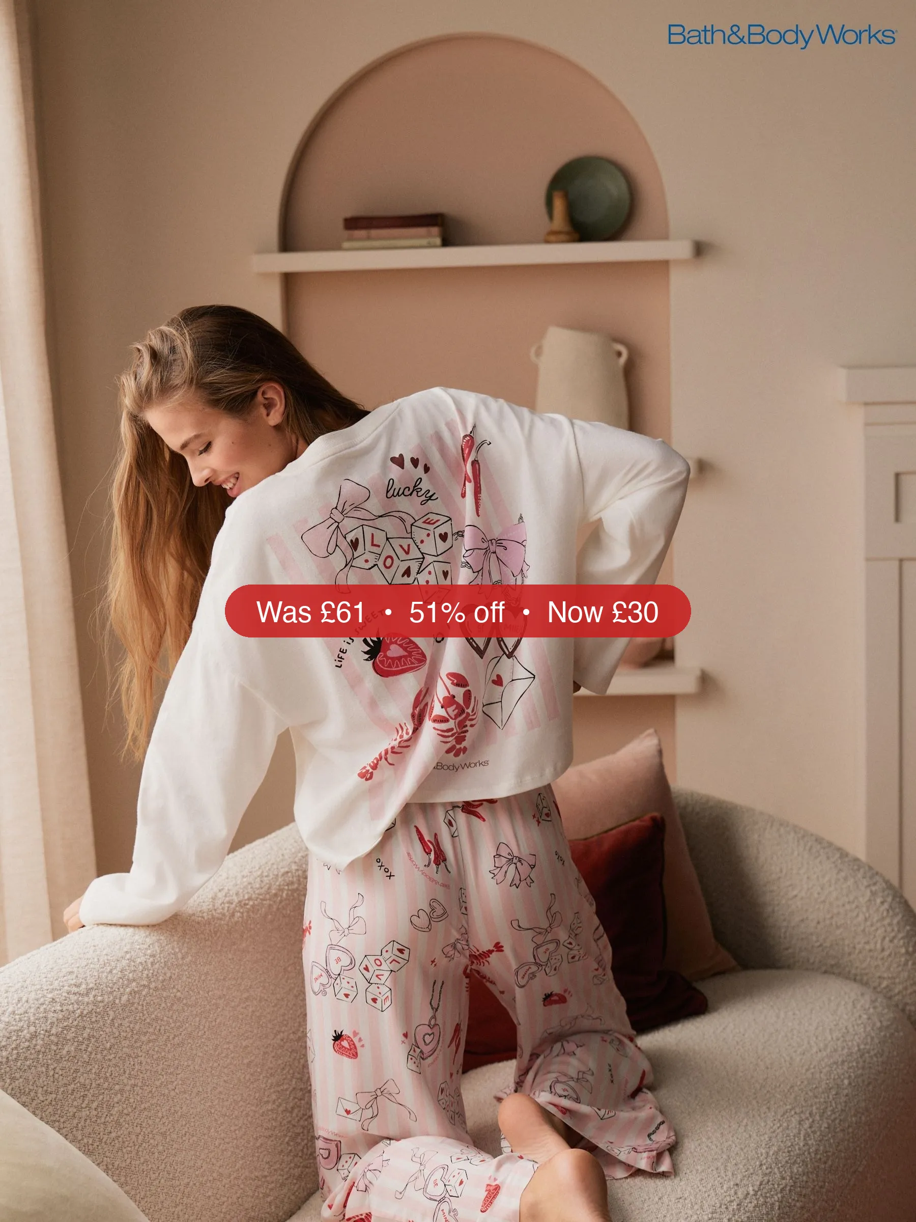 Next Bath & Body Works Pink/Red Be Mine Long Sleeve Pyjamas Set – 51% Off