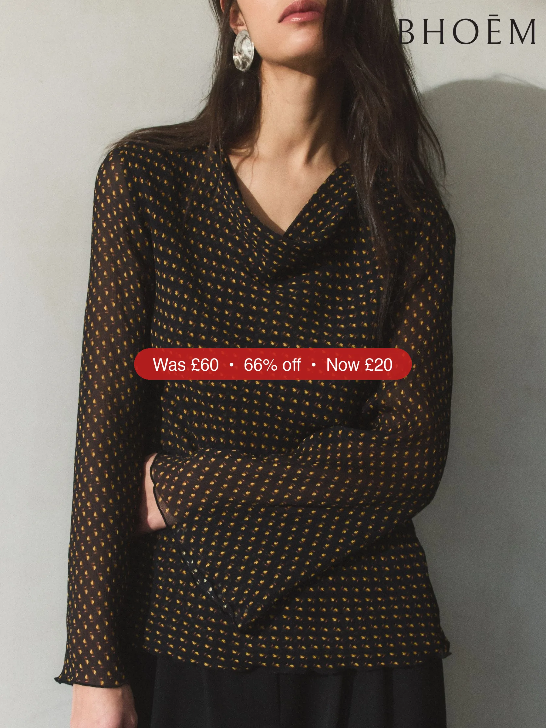 Next BHOEM Black Shawl Collar Micro Print Flowy Blouse – 66% Off