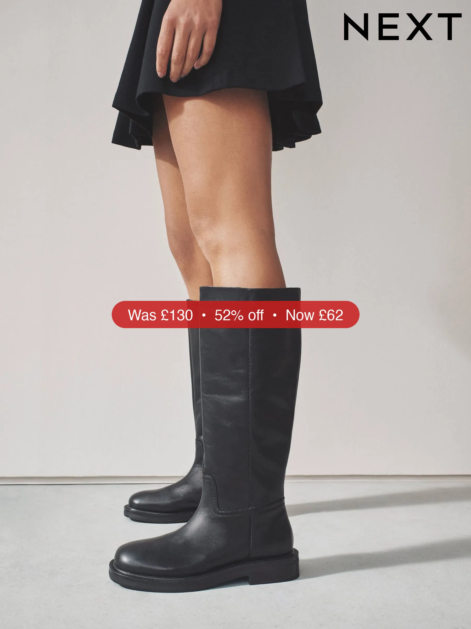 Next Black Forever Comfort® Leather Round Toe Chunky Knee High Boots – 52% Off
