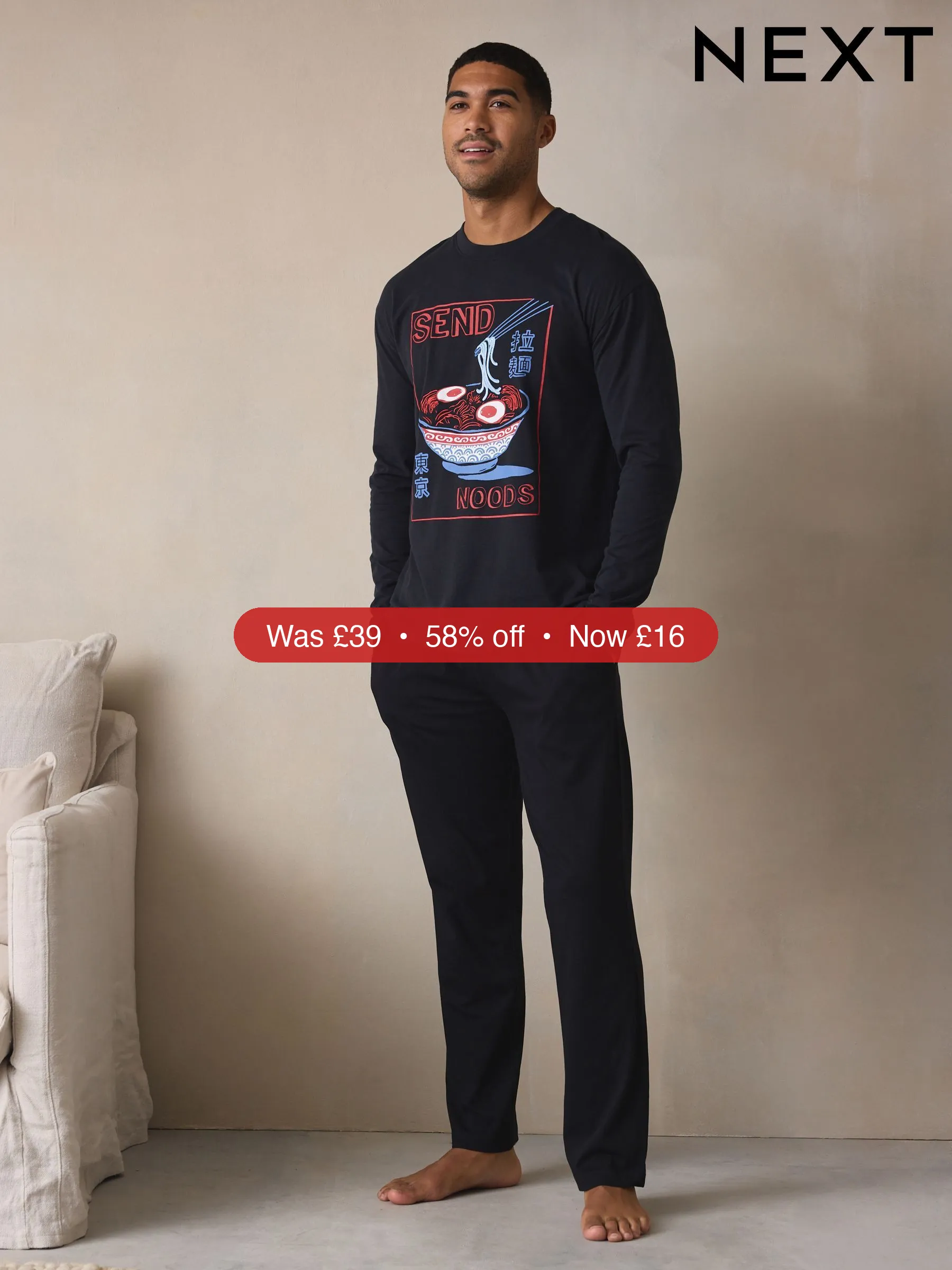 Next Black Graphic Long Sleeve Jersey Pyjamas Set – 58% Off