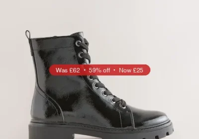 Next Black Patent Extra Wide Fit Forever Comfort® Lace-Up Boots - 59% Off in Ireland