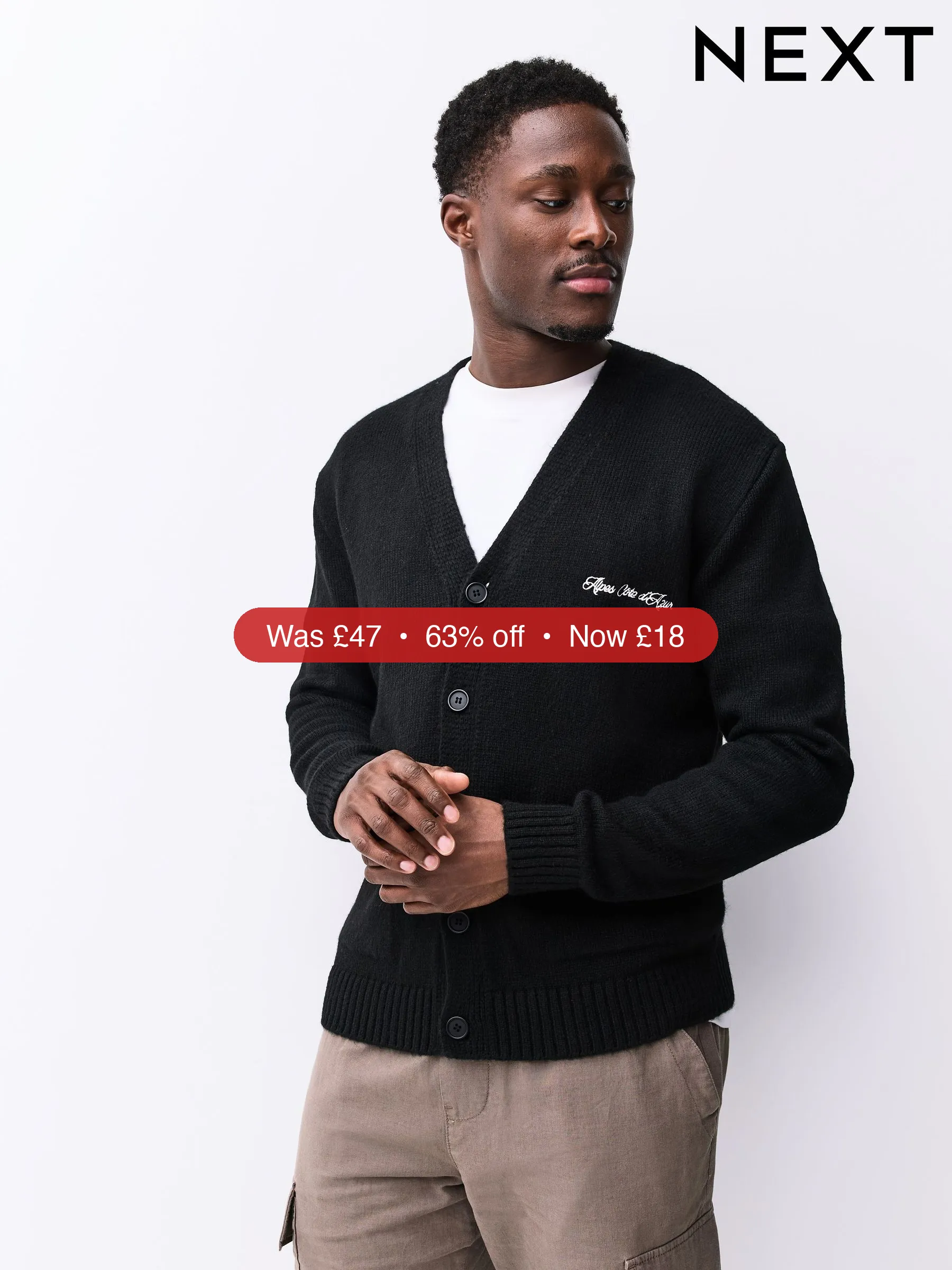 Next Black Regular Fit Embroidered Chest Motif Cardigan – 63% Off