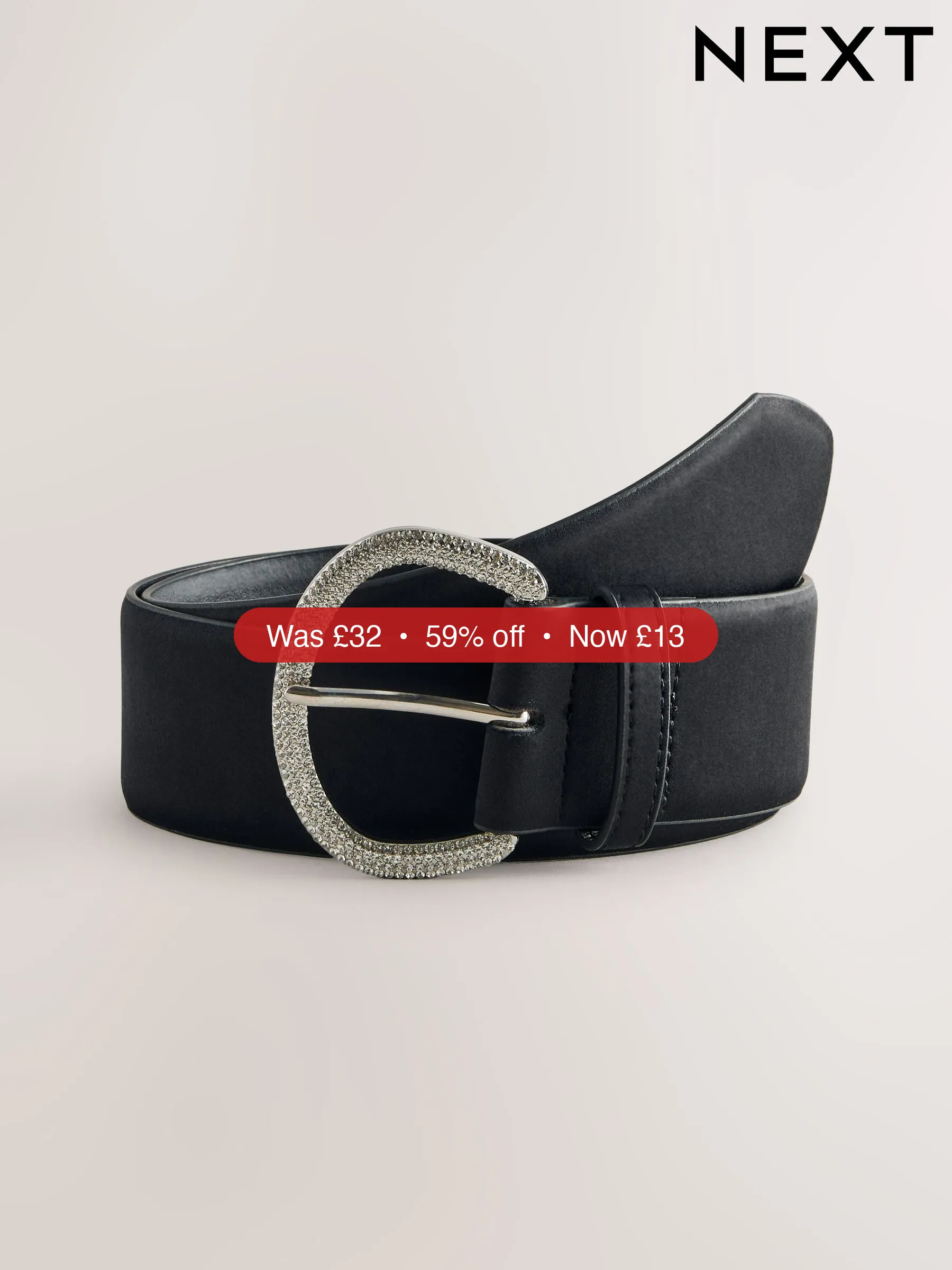 Next Black Satin Belt with Diamante Buckle – 59% Off