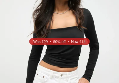 Next Black Soft Touch Slinky Nylon Square Neck Long Sleeve T-Shirt - 50% Off in Ireland