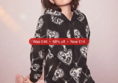 Next Black/White Heart Print Half Zip Fleece Hoodie - 68% Off in Ireland