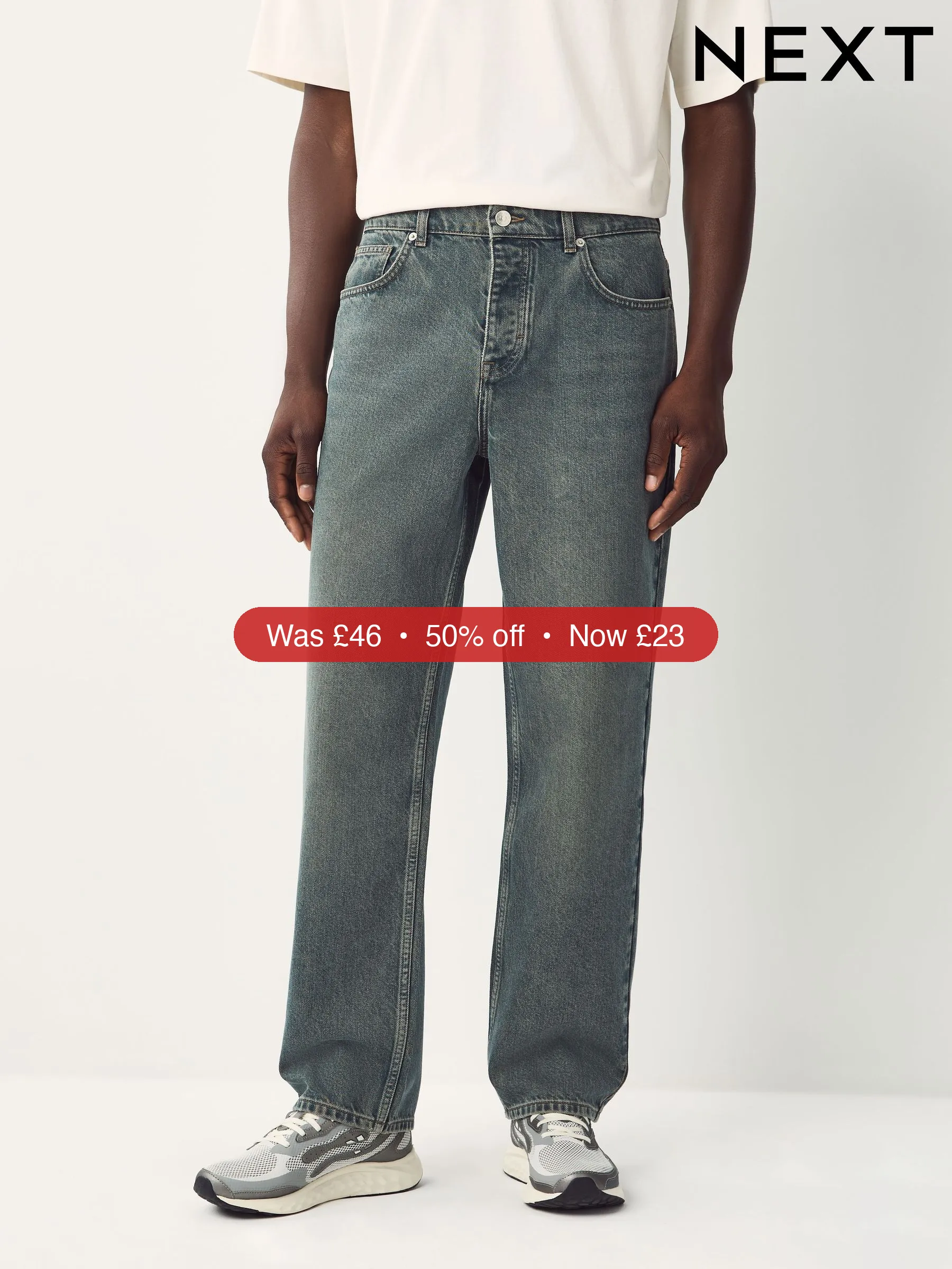 Next Blue Dark Tint Relaxed Fit Vintage Wash Denim Jeans – 50% Off