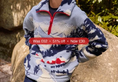 Next Blue Graphic Winter Scenic Soft Touch Cosy Teddy Borg Quarter Zip Fleece - 51% Off in Ireland